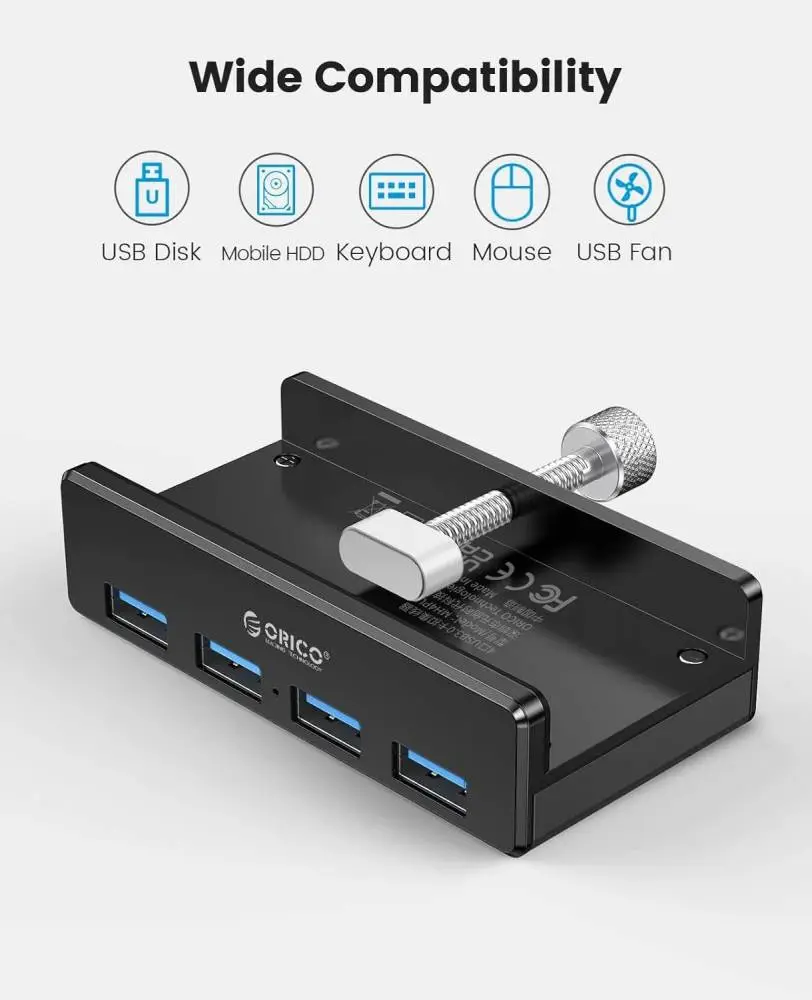 Orico хъб USB 3.0 HUB Clip Type 4 port, Black - MH4PU-BK