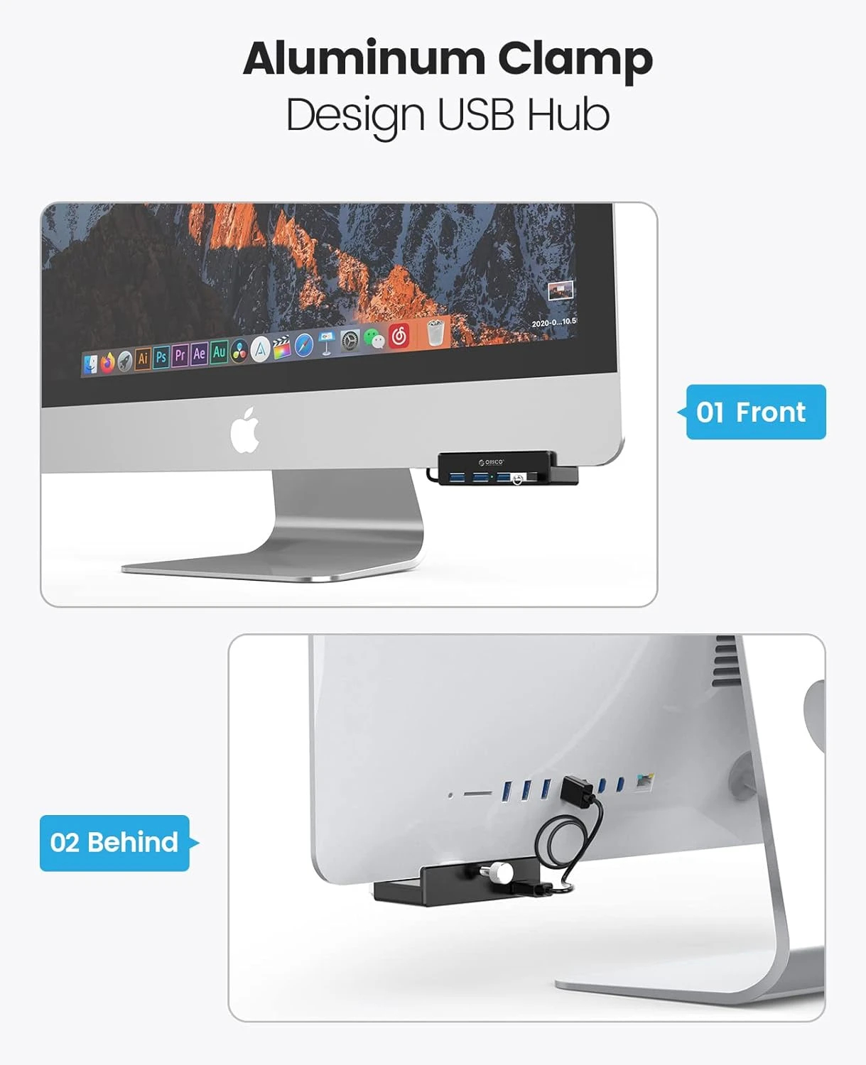 Orico хъб USB 3.0 HUB Clip Type 4 port, Black - MH4PU-BK