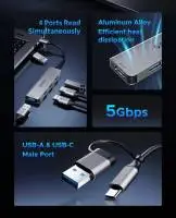 Orico хъб HUB USB-C/A 4 port - USB3.0 x 1, SD/TF x 2, USB2.0 x 2, USB-C x 2, Aluminium - YSA6-U3-GY