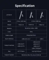 Orico хъб HUB USB-C 5 port - USB3.0 x 1, USB2.0 x 2, USB-C x 2, Aluminium - YSA4-U2-GY