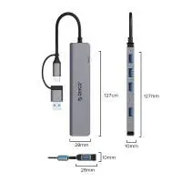 Orico хъб HUB USB-C/USB-A 7 port - USB-C x 2, USB3.0 x 1, USB2.0 x 4, Aluminium - YSA7-U3-GY