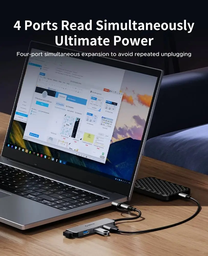 Orico хъб HUB USB-C/USB-A 4 port - USB3.0 x 1, USB2.0 x 3, Aluminium - YSA5-U3-GY