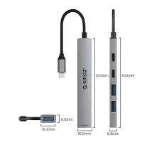 Orico хъб HUB USB-C 5 port - USB3.0 x 1, USB2.0 x 2, USB-C x 2, Aluminium - YSB4-U2-GY