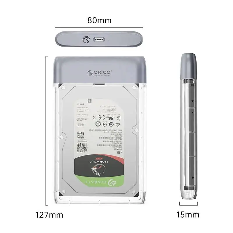 Orico външна кутия за диск Storage - Case - 2.5 inch 5Gbps USB-C Transparent - TX25C3-GY-BP