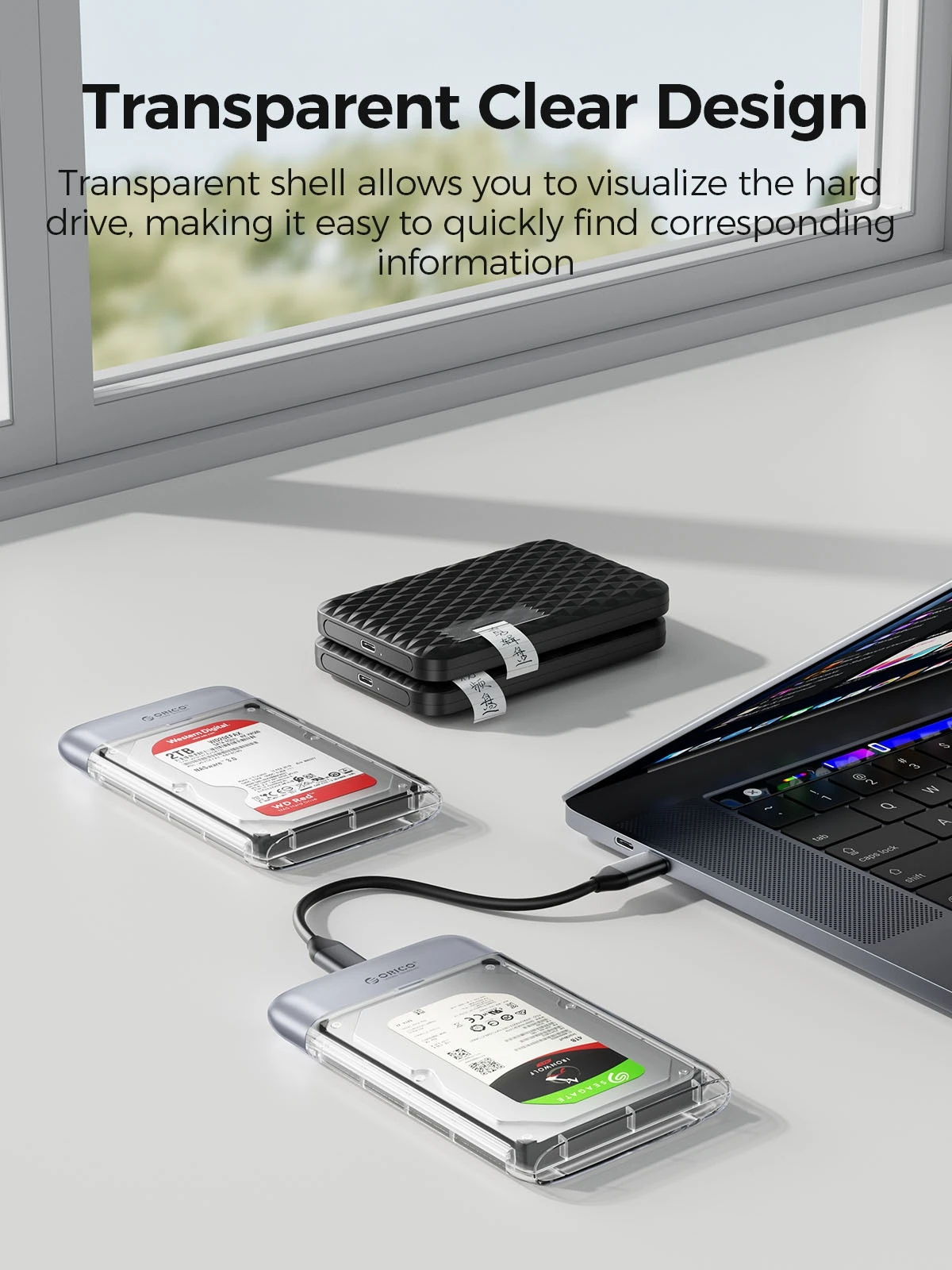 Orico външна кутия за диск Storage - Case - 2.5 inch 5Gbps USB-C Transparent - TX25C3-GY-BP