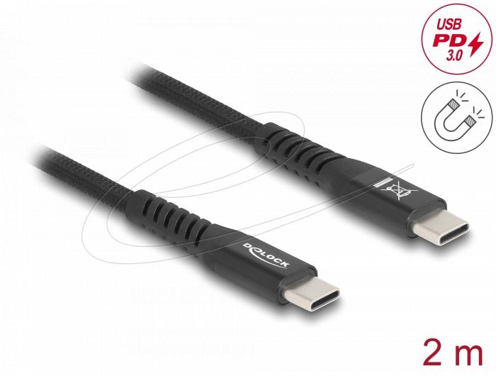 Delock Кабел USB-C, PD 60W, магнитна текстилна обвивка, 2 m