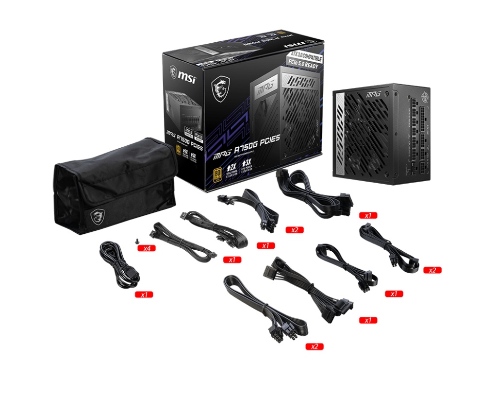 Захранване MSI MPG A750GN PCIE5 750W 80 Plus Gold ATX 3.1, PCIe 5.1 PSU