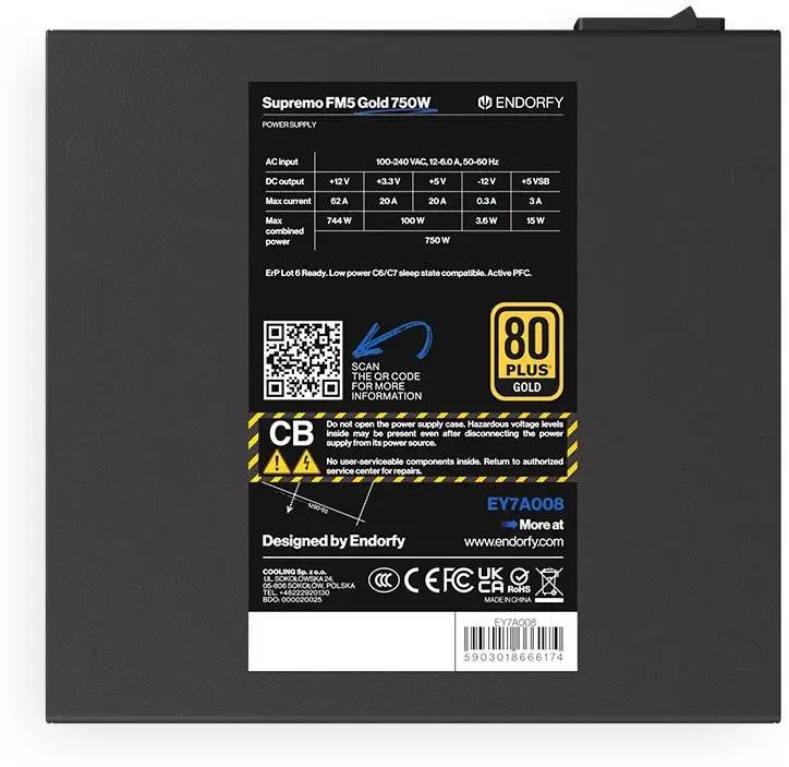 Захранване Endorfy Supremo FM5 750W 80+ Gold Fully Modular - EY7A008