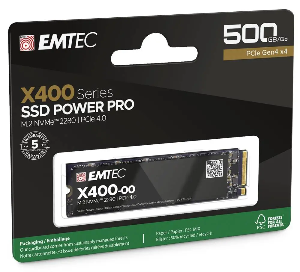 Диск SSD EMTEC X400 500GB M.2 2280 NVMe PCIe Gen4x4 - ECSSD500GX400