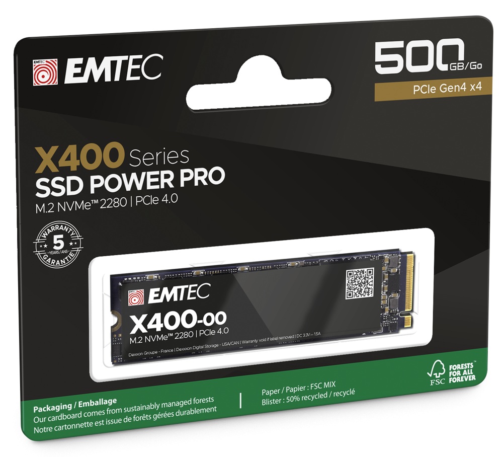 Диск SSD EMTEC X400 500GB M.2 2280 NVMe PCIe Gen4x4 - ECSSD500GX400