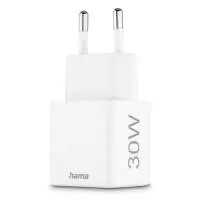 HAMA Бързо мини Gan зарядно, 30 W, 1x USB-C, 1x USB-A, PD, бял