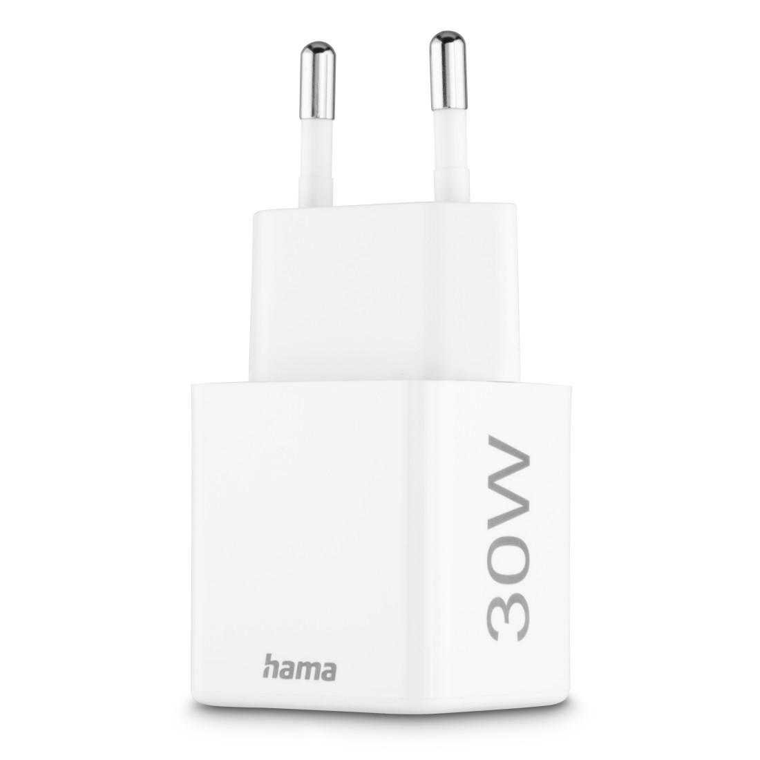 HAMA Chargeur mini Gan rapide, 30 W, 1x USB-C, 1x USB-A, PD, blanc