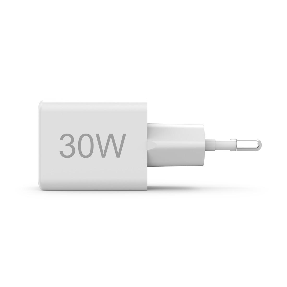 HAMA Chargeur mini Gan rapide, 30 W, 1x USB-C, 1x USB-A, PD, blanc