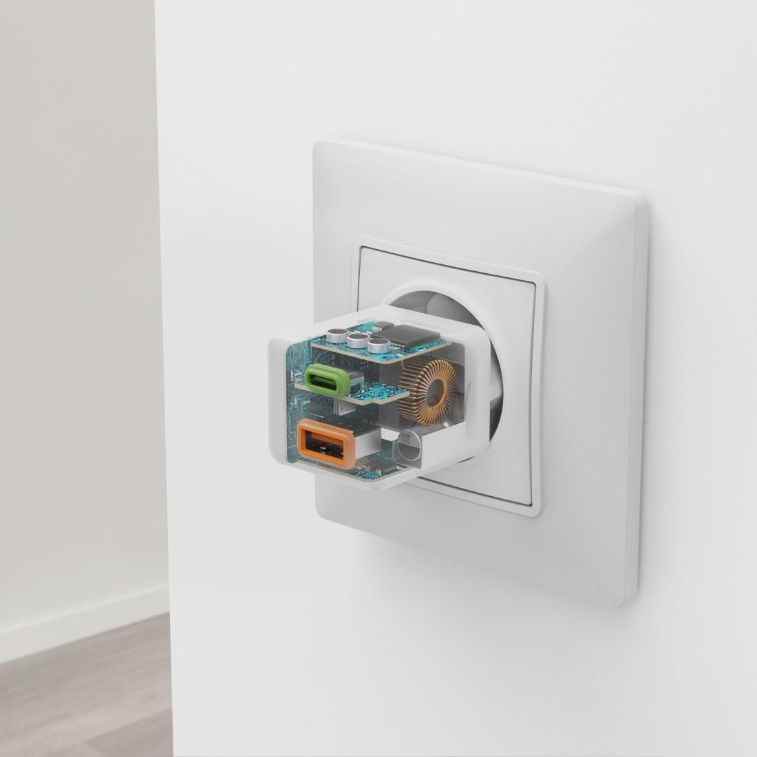 HAMA Chargeur mini Gan rapide, 30 W, 1x USB-C, 1x USB-A, PD, blanc