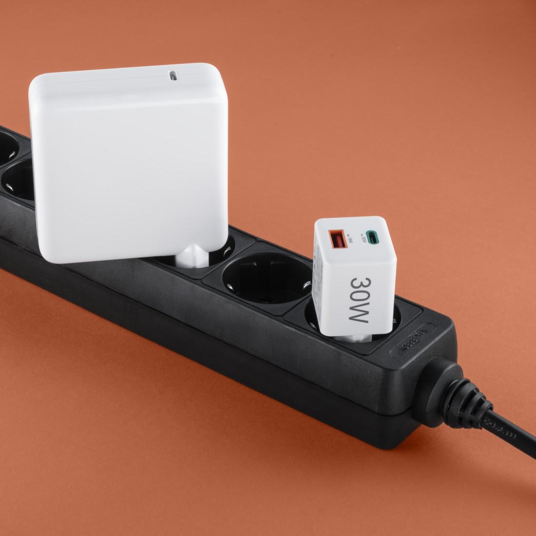 HAMA Chargeur mini Gan rapide, 30 W, 1x USB-C, 1x USB-A, PD, blanc