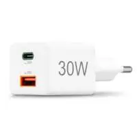HAMA Бързо мини Gan зарядно, 30 W, 1x USB-C, 1x USB-A, PD, бял