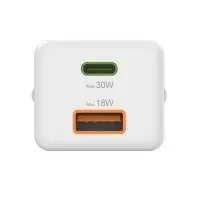 HAMA Бързо мини Gan зарядно, 30 W, 1x USB-C, 1x USB-A, PD, бял
