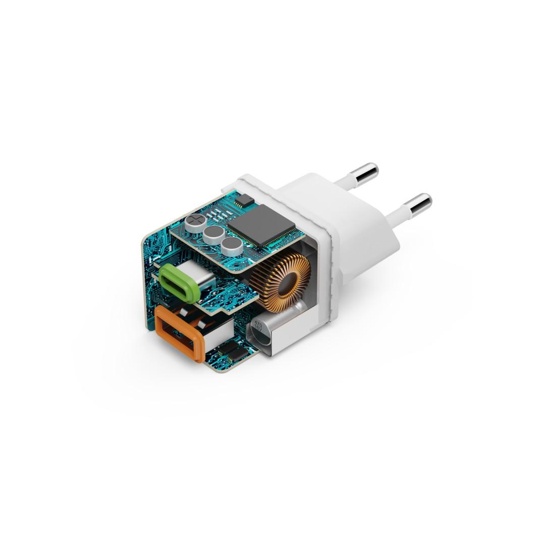 HAMA Chargeur mini Gan rapide, 30 W, 1x USB-C, 1x USB-A, PD, blanc