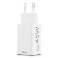 HAMA Бързо мини зарядно, 45 W, 1x USB-C - 1x USB-A, PD, бяло