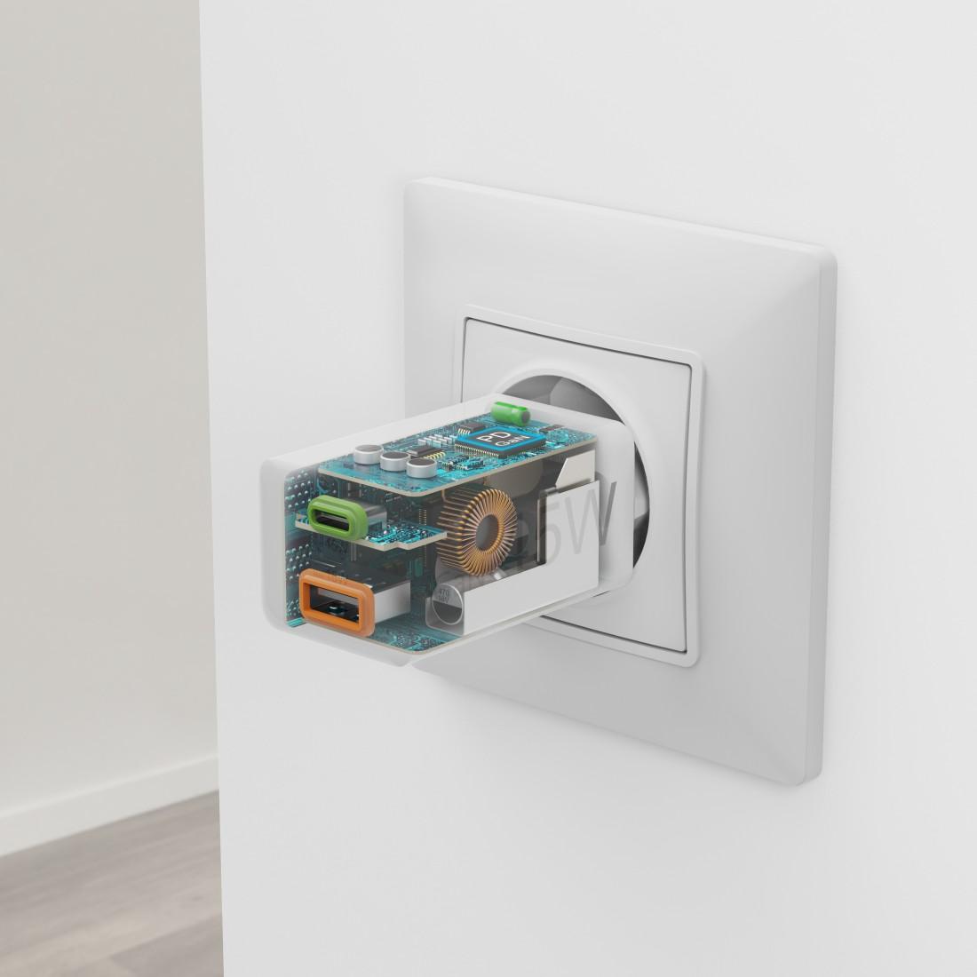 HAMA Бързо мини зарядно, 45 W, 1x USB-C - 1x USB-A, PD, бяло