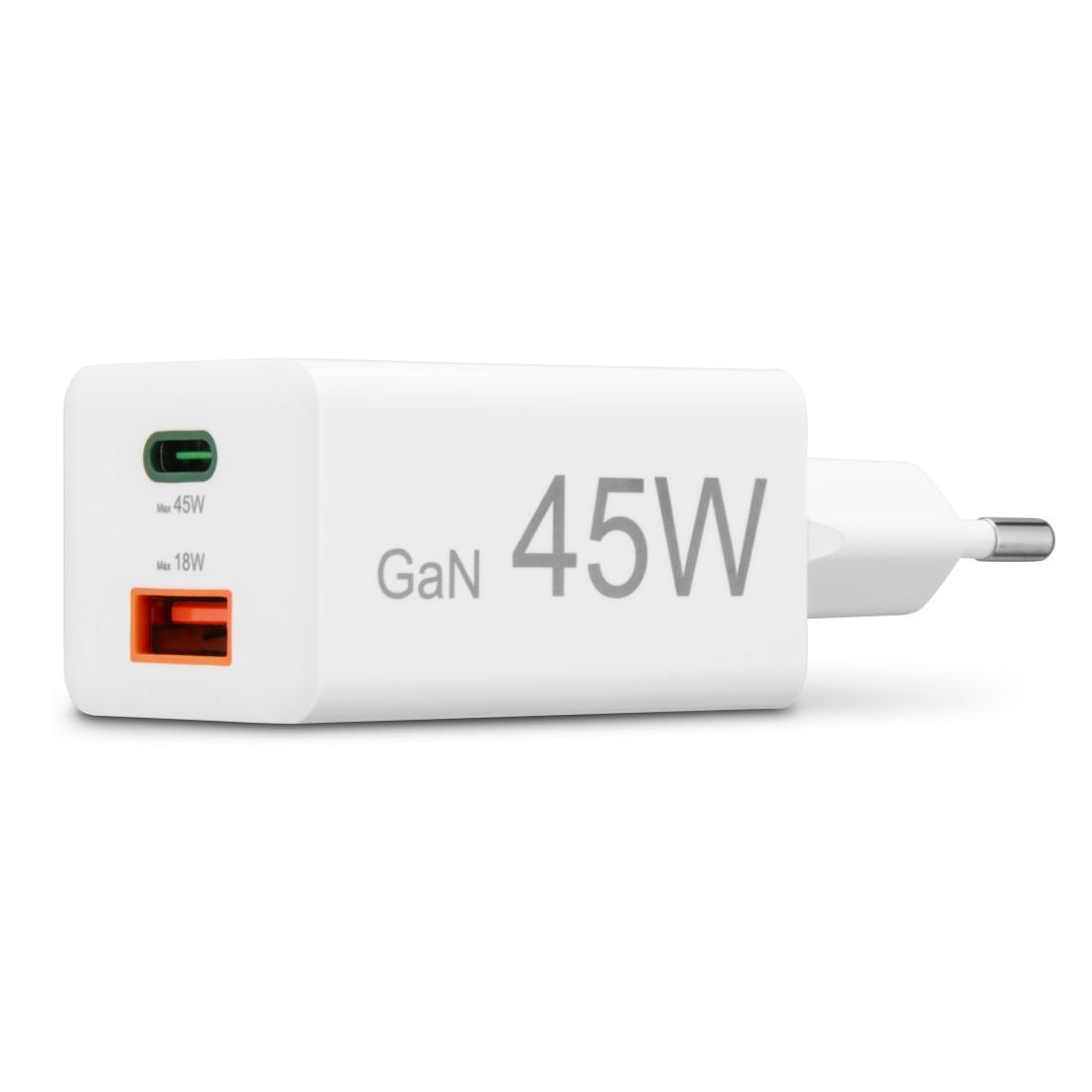 HAMA Бързо мини зарядно, 45 W, 1x USB-C - 1x USB-A, PD, бяло