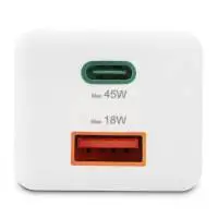 HAMA Бързо мини зарядно, 45 W, 1x USB-C - 1x USB-A, PD, бяло