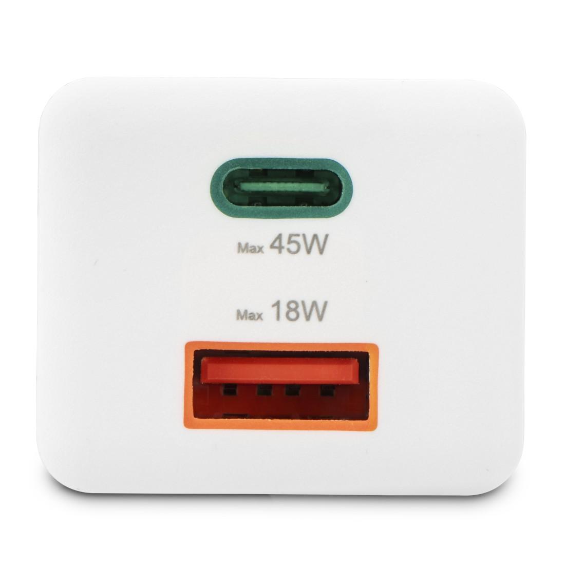 HAMA Бързо мини зарядно, 45 W, 1x USB-C - 1x USB-A, PD, бяло