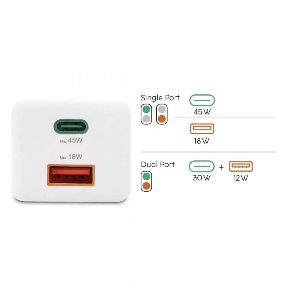 HAMA Бързо мини зарядно, 45 W, 1x USB-C - 1x USB-A, PD, бяло