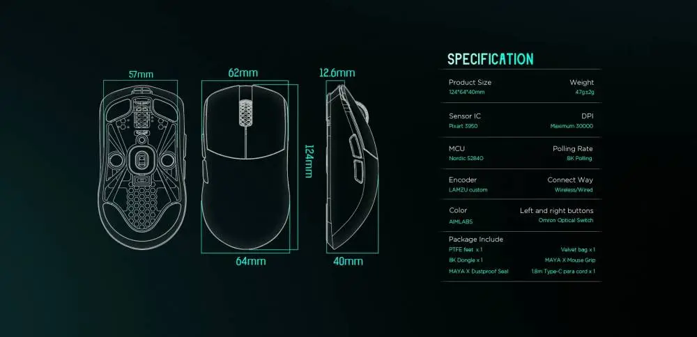 Lamzu професионална геймърска мишка MAYA X 8K - Wireless Gaming Mouse - Aimlabs Edition