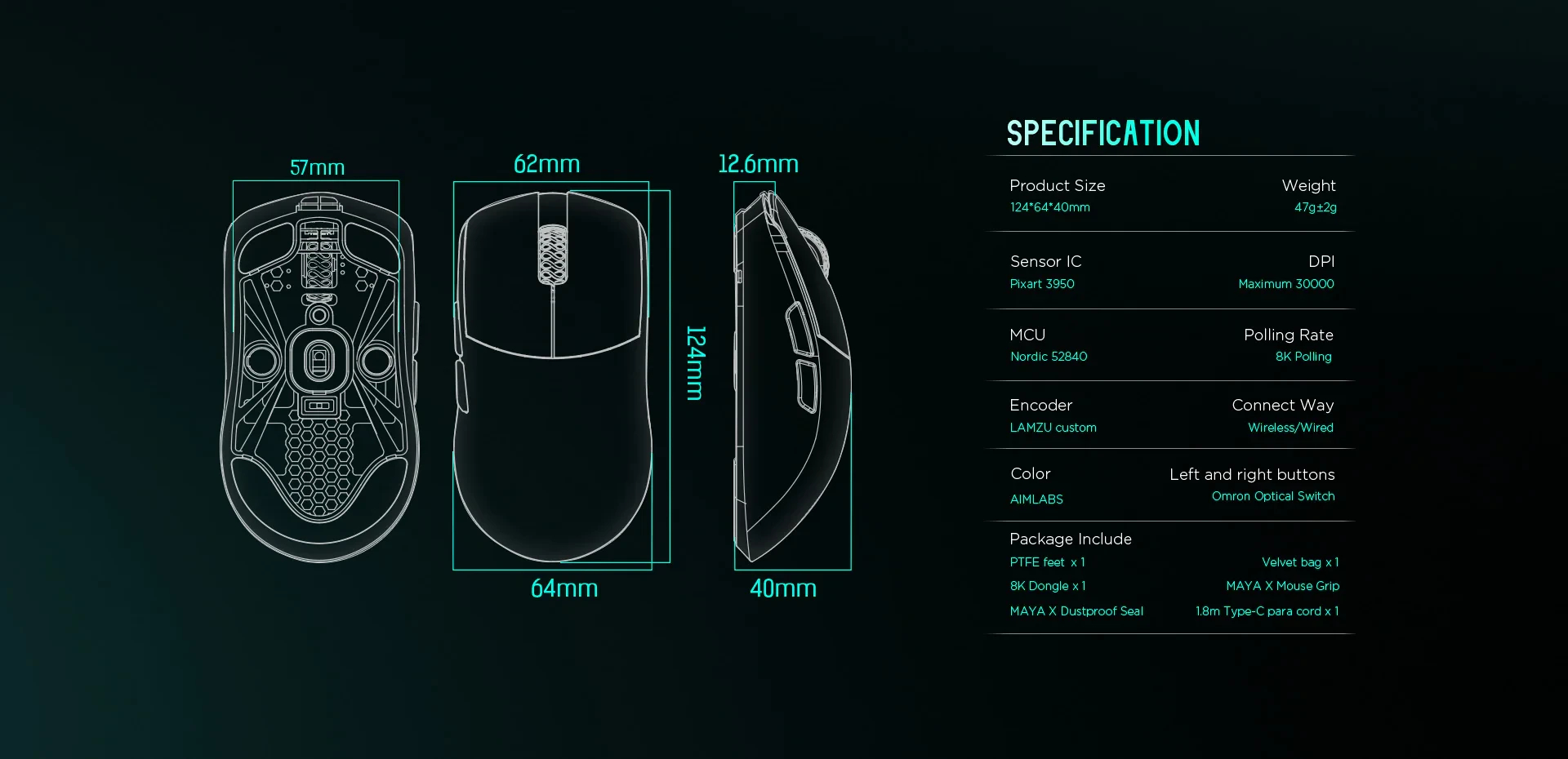 Lamzu професионална геймърска мишка MAYA X 8K - Wireless Gaming Mouse - Aimlabs Edition