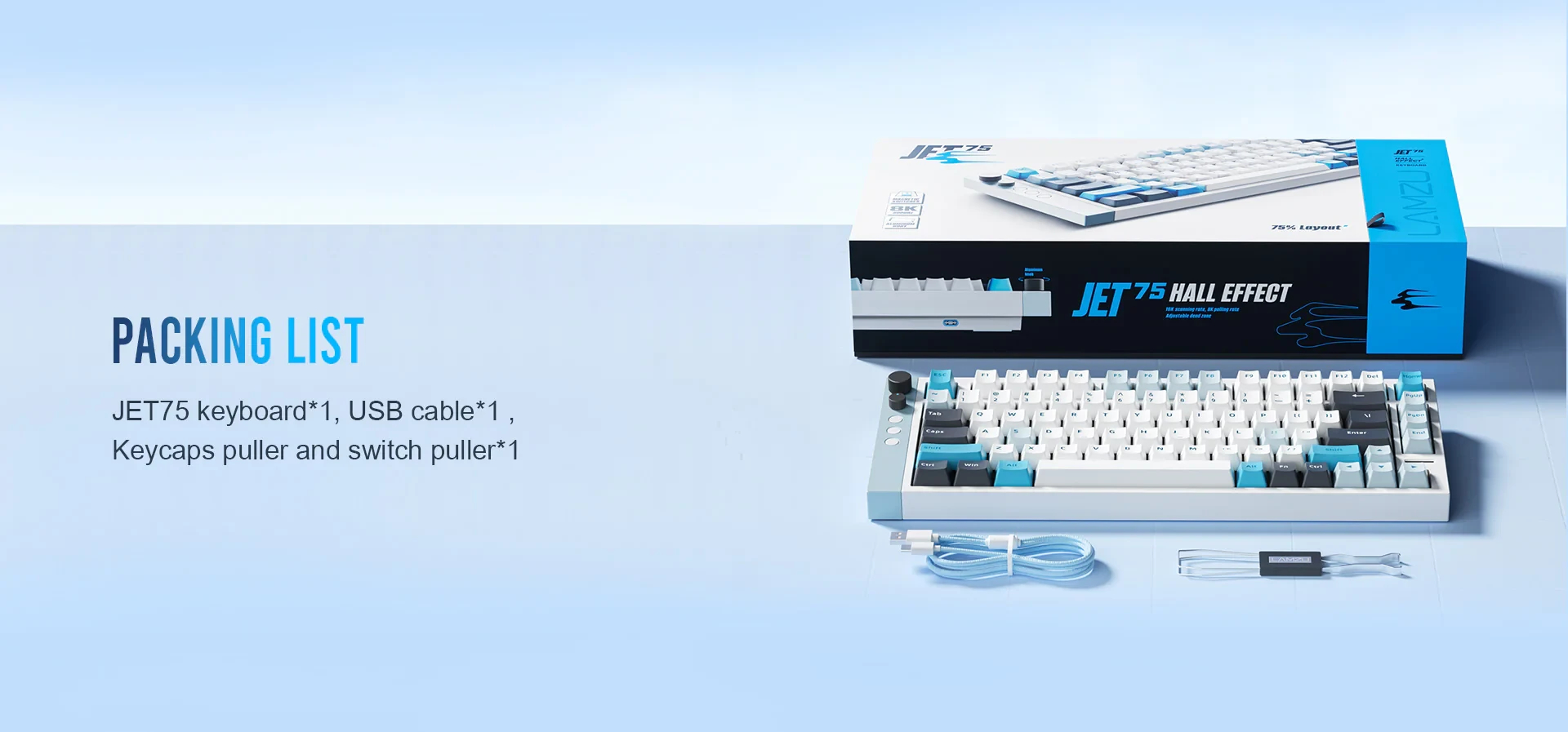 Геймърска механична клавиатура Lamzu JET 75 - 8K, Magnetic Gateron Jade Switches - Black/Yellow