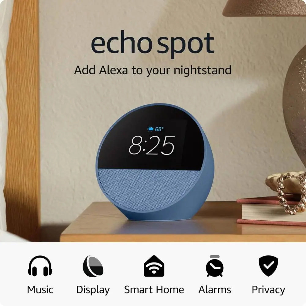 Έξυπνο ρολόι Amazon Echo Spot 2024, φωνητικός βοηθός, Μπλε