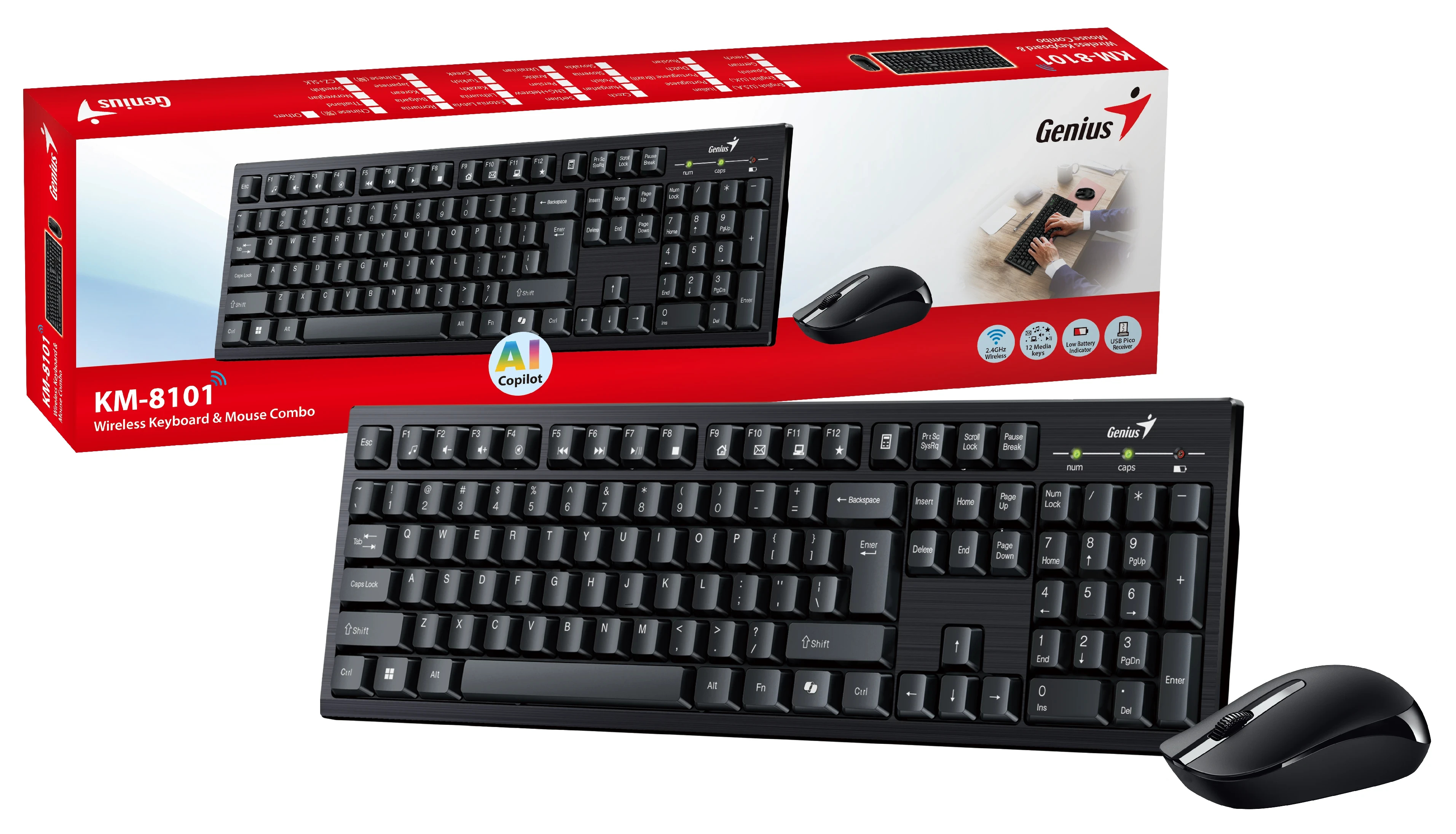 Genius клавиатура и мишка Wireless Keyboard and Mouse - KM-8101 Black - AI, BG, 2.4GHZ