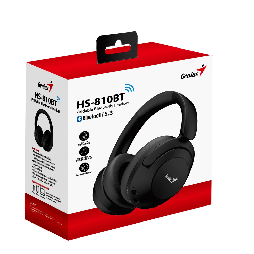 Genius безжични слушалки Headphones Bluetooth 5.3 - HS-810BT, Black