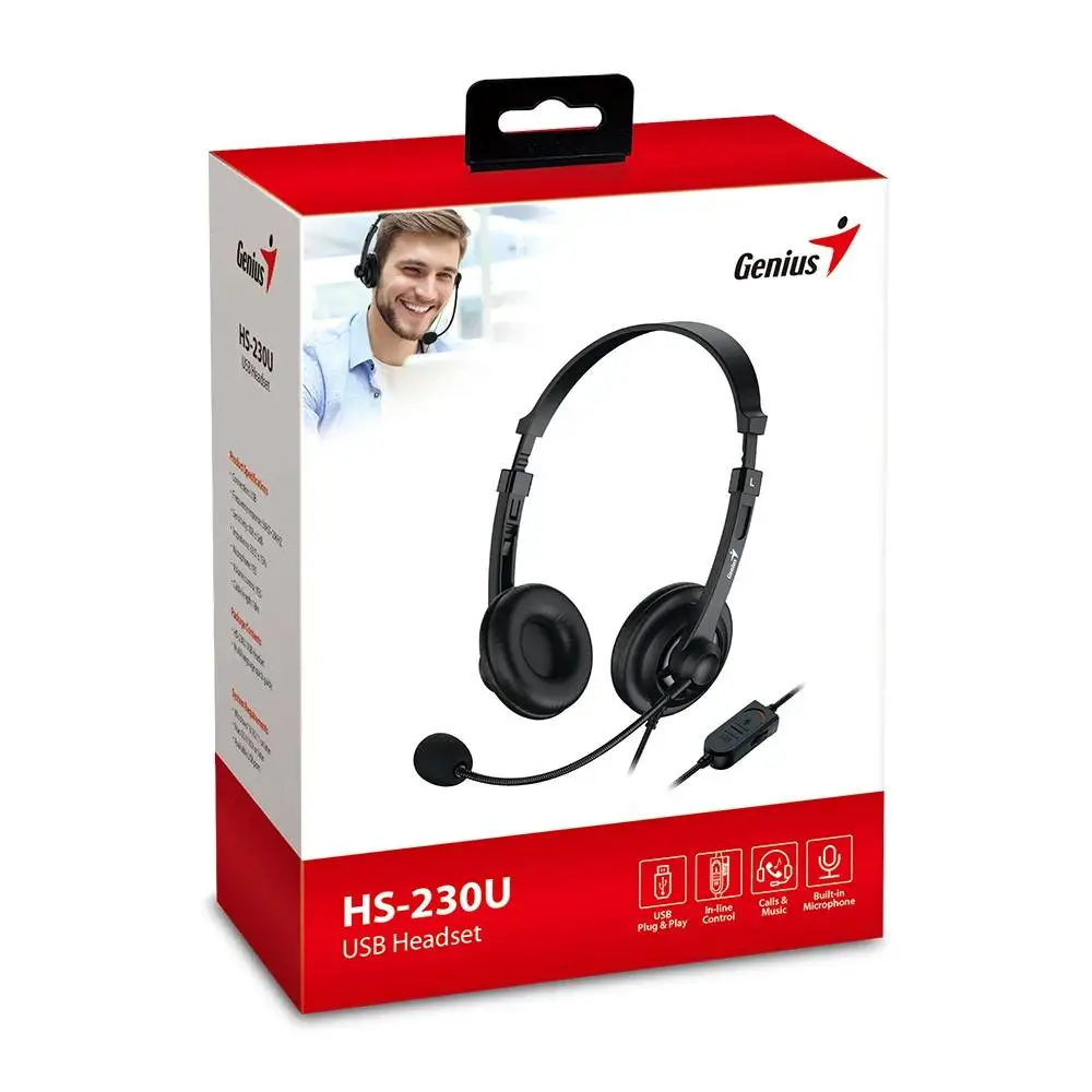 Genius слушалки с микрофон Headset HS-230U - USB, Mic, Black