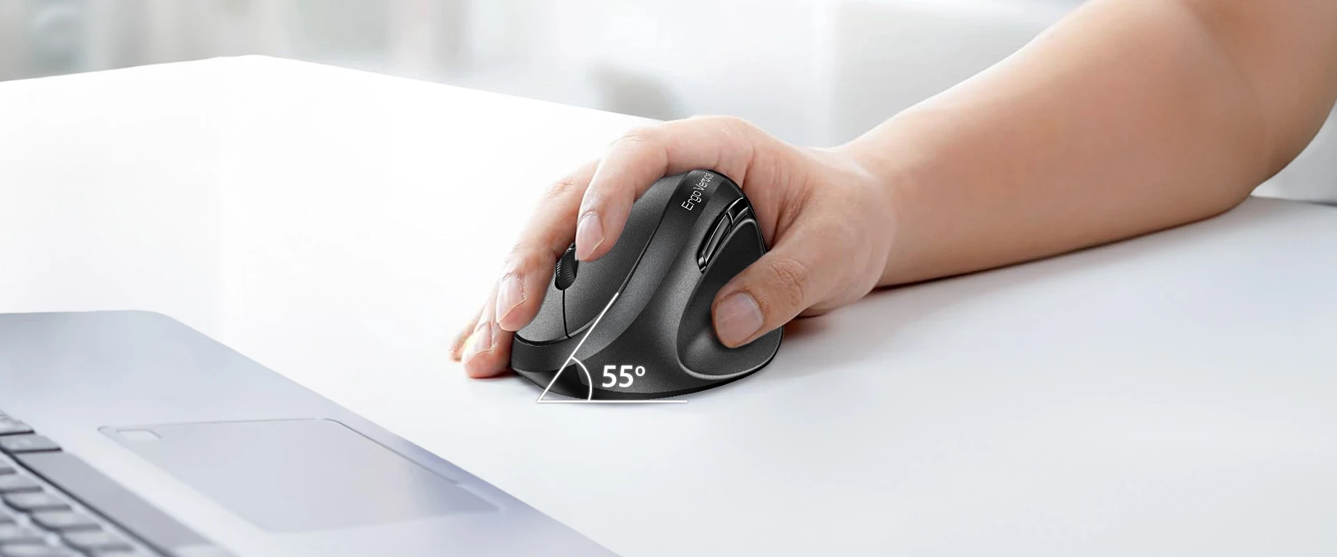 Genius вертикална безжична мишка Vertical Mouse wireless Ergo 8350S - Silent, AI, Bluetooth, 2.4G, Dark Grey
