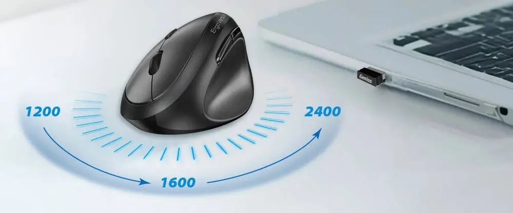 Genius вертикална безжична мишка Vertical Mouse wireless Ergo 8350S - Silent, AI, Bluetooth, 2.4G, Dark Grey