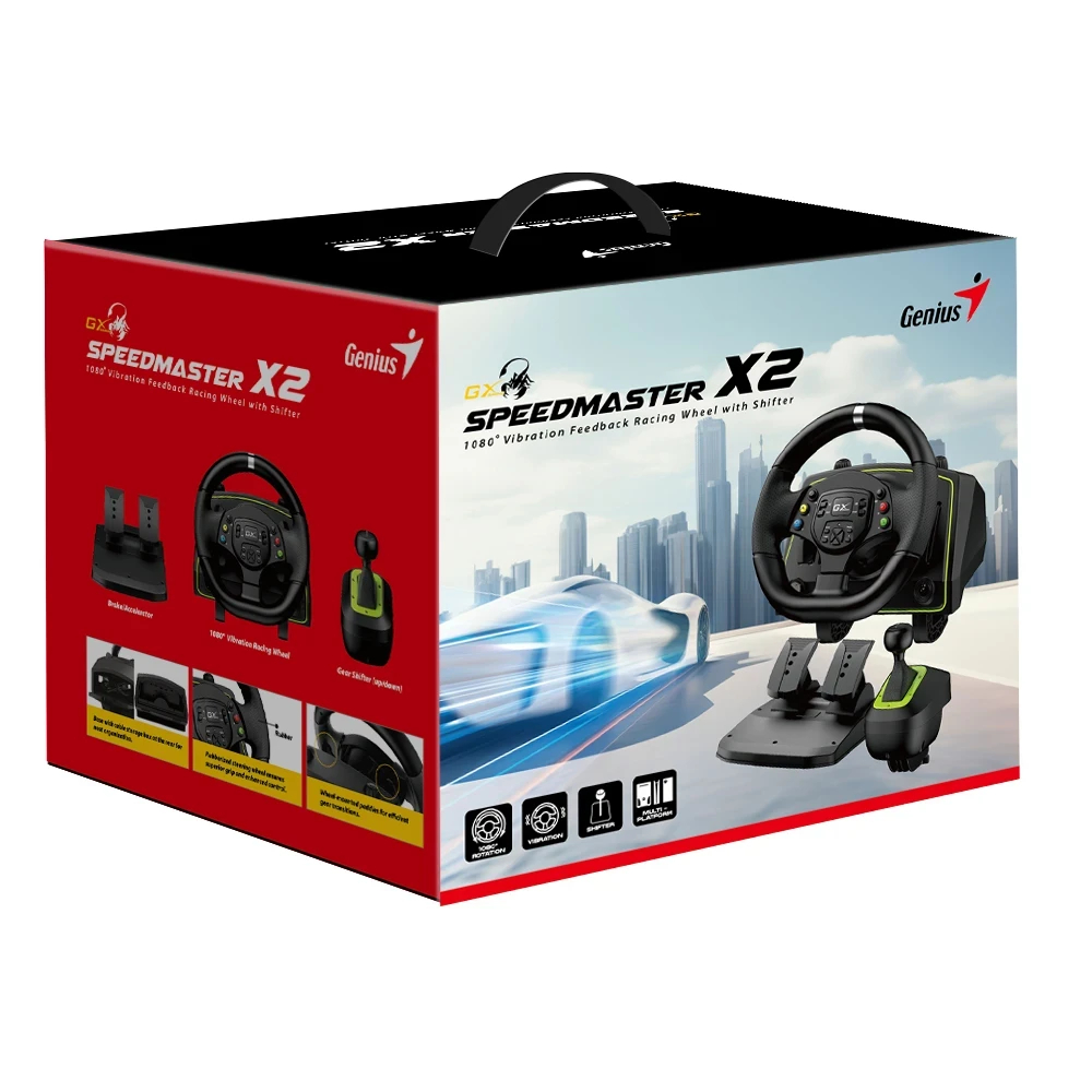 Genius волан с педали Racing Wheel with pedals SpeedMaster X2 - Gear shifter, Pedals, Dual-motor vibration