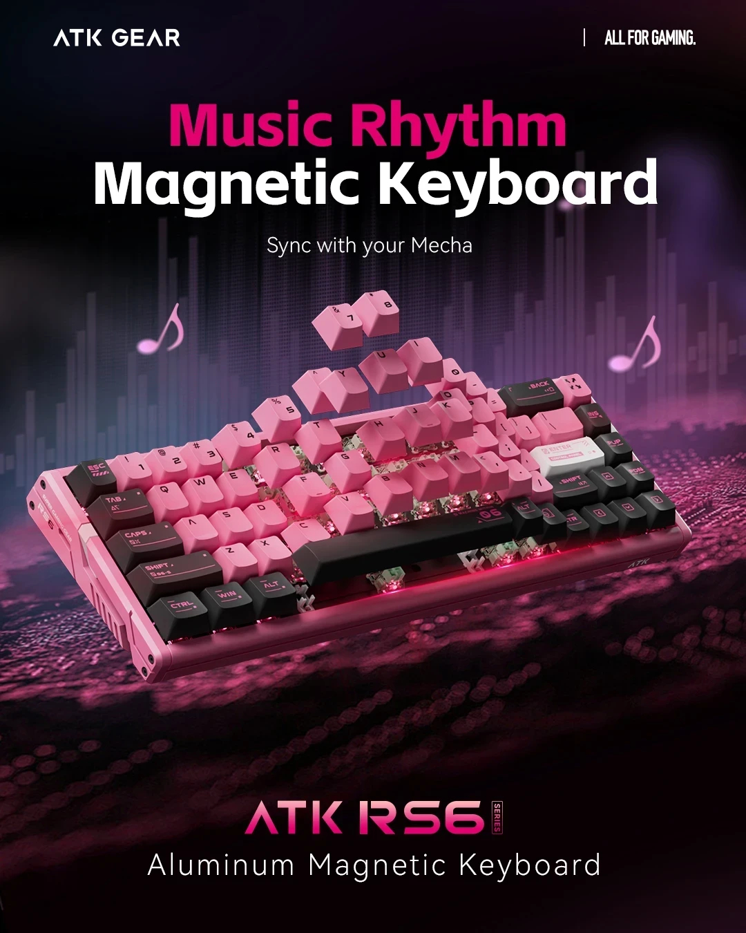 Геймърска механична клавиатура ATK RS6 - 8K, Gateron Jade Pro Switches [Linear] - Black