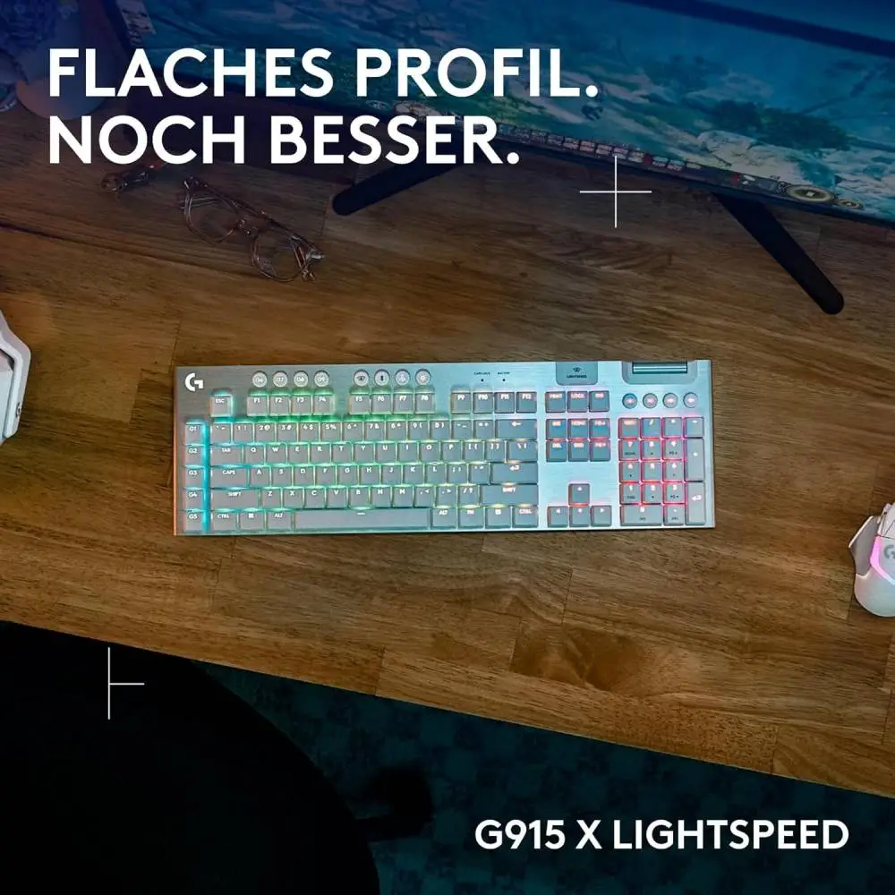 Геймърска клавиатура Logitech G915 X Lightspeed, White, LEDs RGB, GL TACTILE, USB/Bluetooth, US - 920-012690