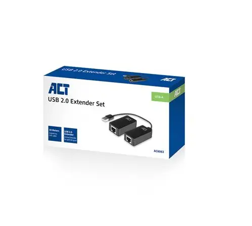 Активен USB удължител ACT AC6063, USB 2.0, UTP до 50 метра, 480 Mbps, Предавателен модул, Приемник и захранващ адаптер