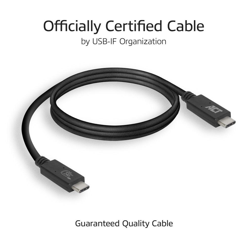 ACT Кабел USB-C - USB-C, 1 м / USB4, 20Gbps, 240W, сертифициран USB-IF