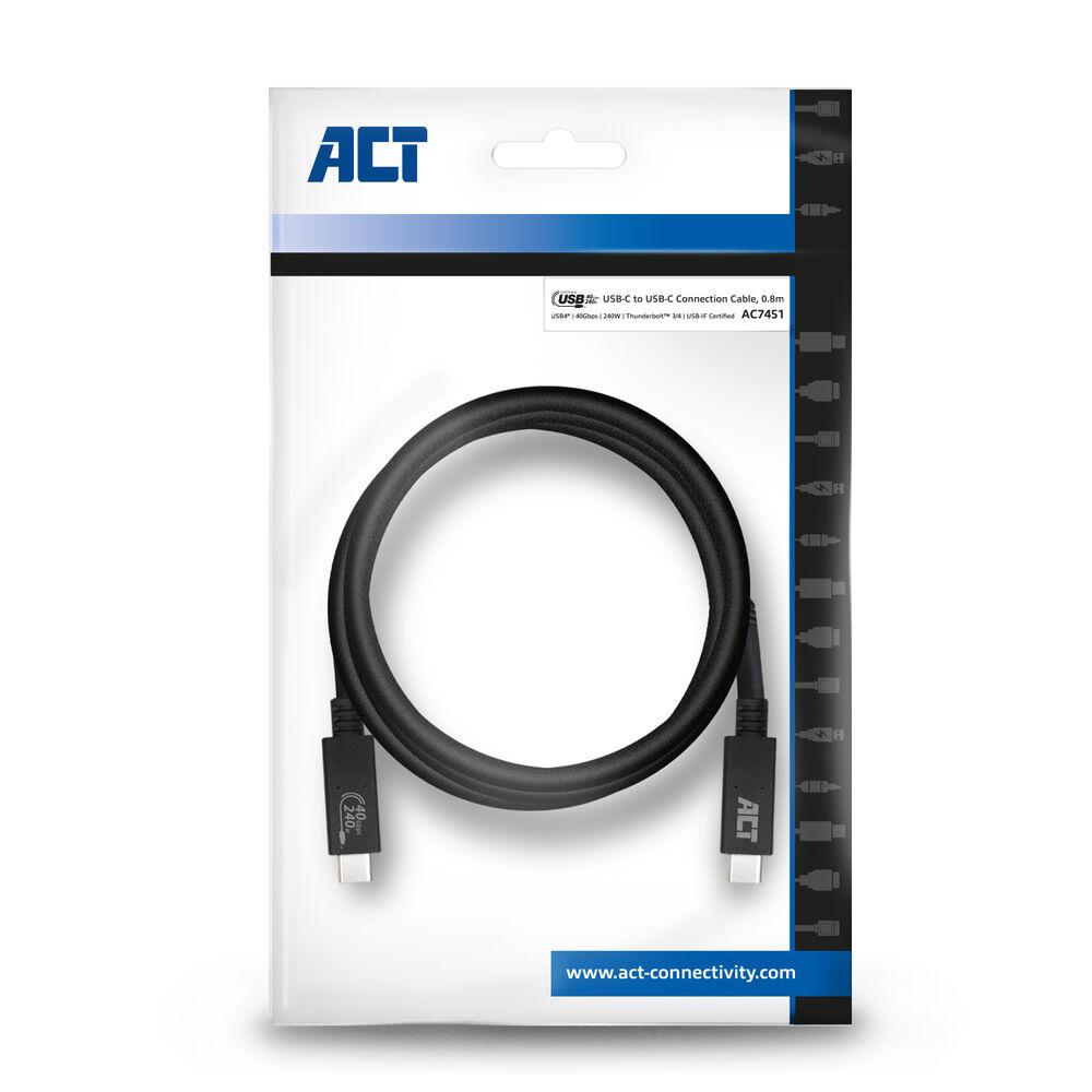 ACT Кабел USB-C - USB-C, 0.8 м / USB4, 40Gbps, 240W, сертифициран USB-IF