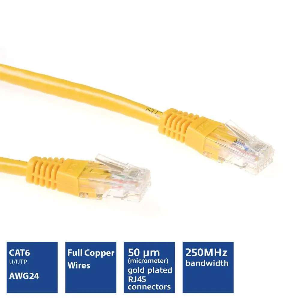 ACT Мрежов пач кабел cat.6, U/UTP 0.25 м, жълт, булк