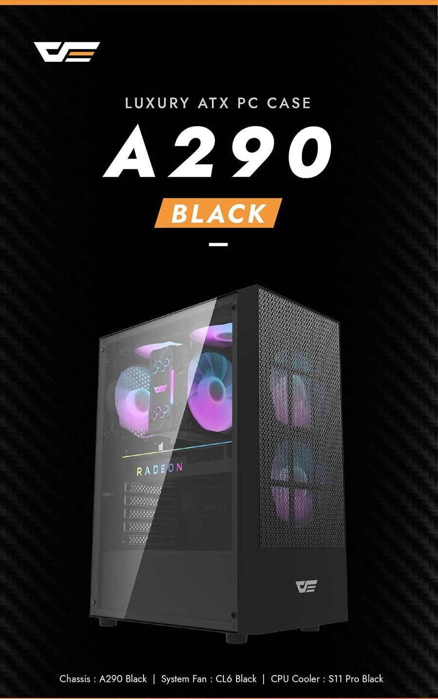 Кутия Darkflash A290 Black Case ATX 3 x 120 mm RGB fans included