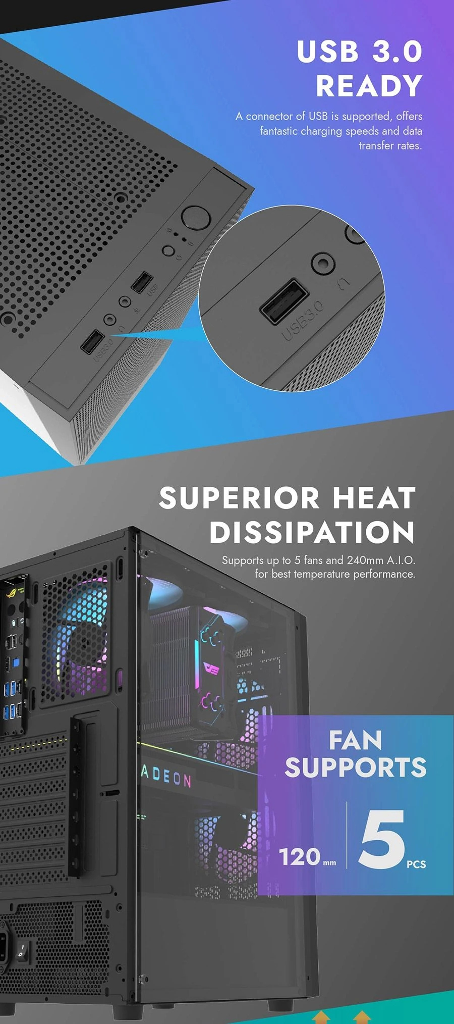 Кутия Darkflash A290 Black Case ATX 3 x 120 mm RGB fans included