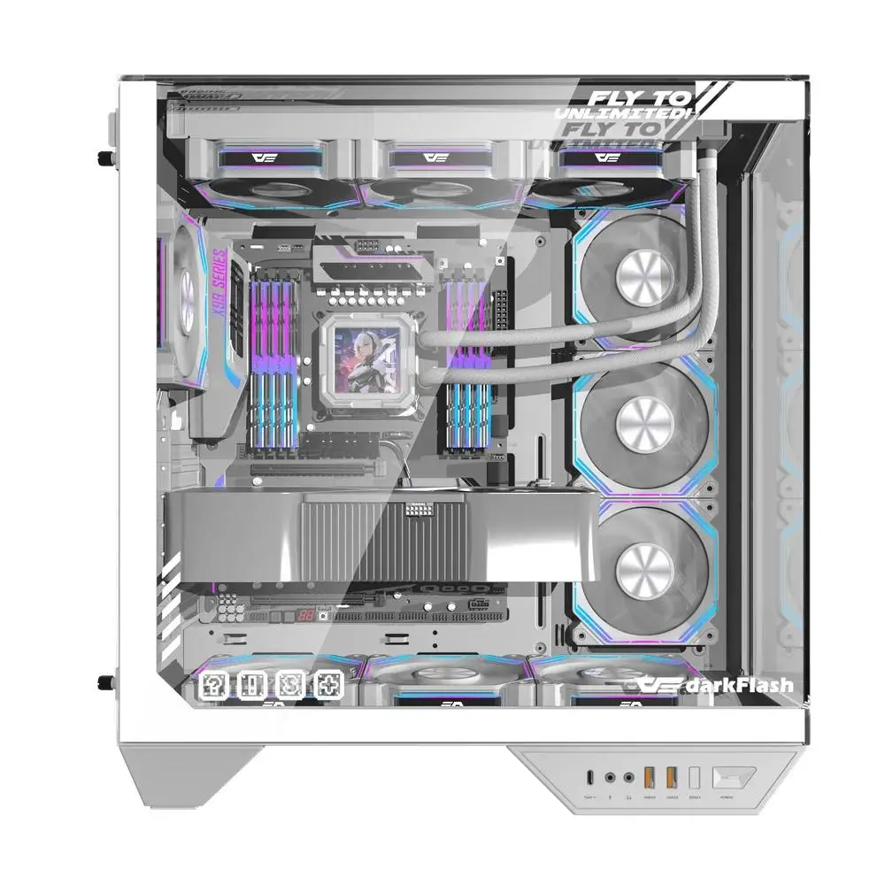 Кутия Darkflash DY470 Ice White Case ATX 4 x 120 mm Infinity Mirror Fans