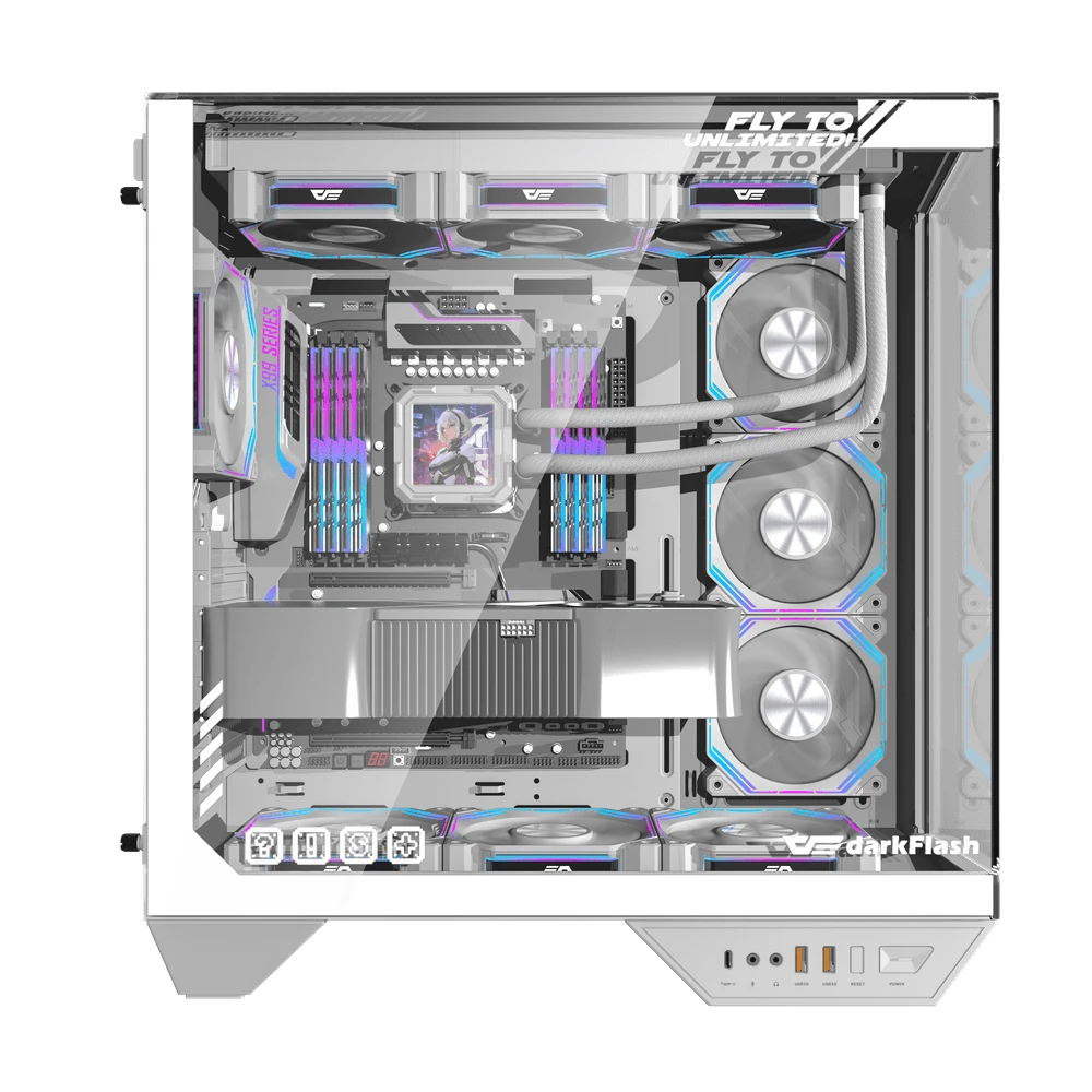Кутия Darkflash DY470 Ice White Case ATX 4 x 120 mm Infinity Mirror Fans