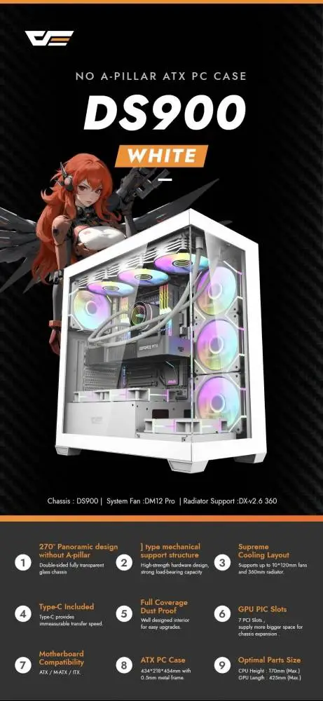 Кутия Darkflash DS900 White USB-C Case ATX