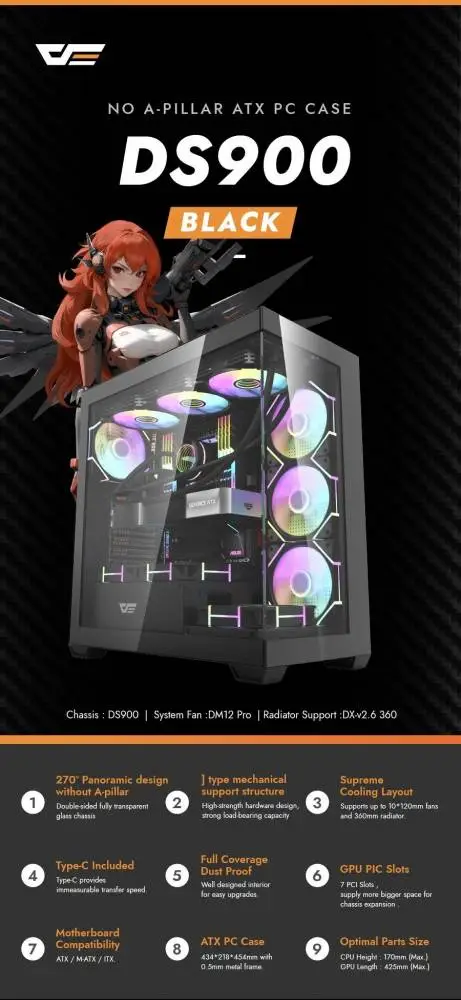 Кутия Darkflash DS900 Black Case ATX USB-C